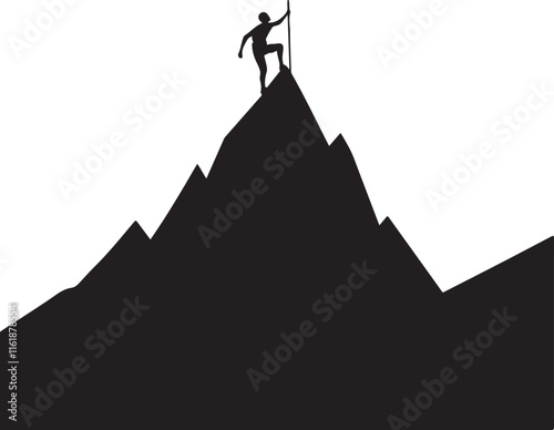 Silhouette of a Climber Conquering Mountain Top Vector Art