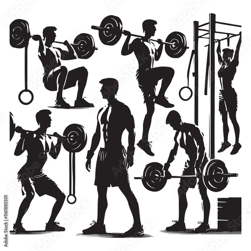 CrossFit Silhouette Vector Illustration, Solid White Background.