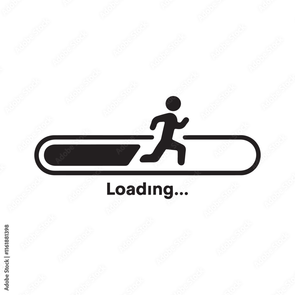 Fast Loading Icon with a Running Figure. A simple, black and white graphic displays a person running across a loading bar. Fast Loading Icon with a Running Figure. A simple, black and white graphic displays a person running across a loading bar.
