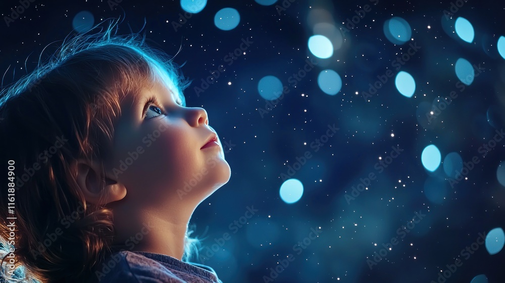 A child looking up at the stars, with wonder and amazement, on a clear, starry night. A child looking up at the stars, with wonder and amazement, on a clear, starry night.