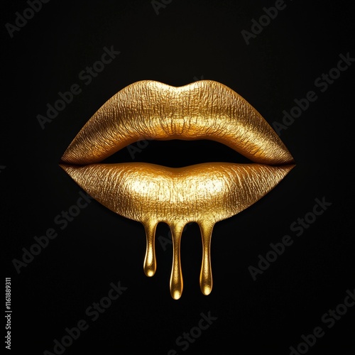 golden lips with liquid gold dripping from them