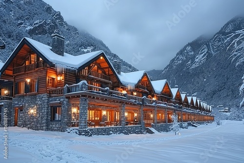 Wallpaper Mural A cozy mountain lodge with a snow-covered roof and warm lighting Torontodigital.ca