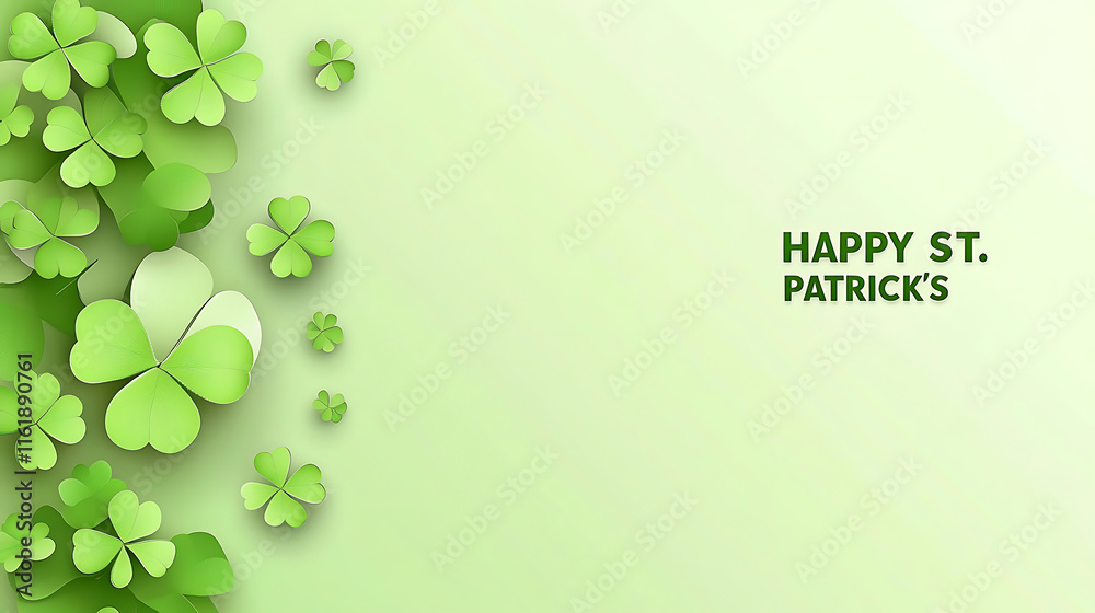 Happy St. Patrick's Day greeting with shamrocks, A celebratory St.