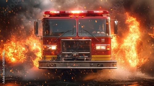 Realistic Fire Truck in Action with High Fidelity Detail