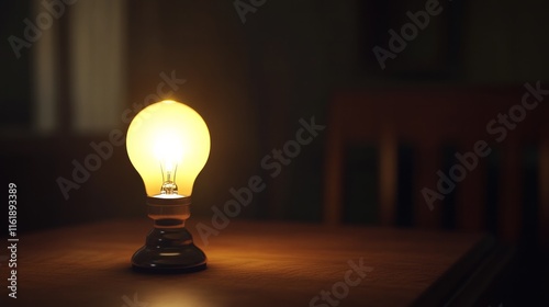A light bulb is lit up on a table