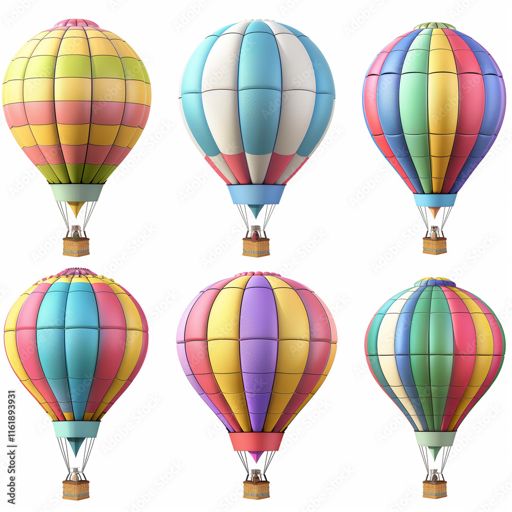 Obraz premium Colorful Hot Air Balloon Collection Illustration Set in Vibrant Patterns for Travel and Leisure Design
