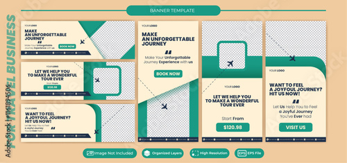 Travel agency banner with tour and vacation for advertisement and promotion