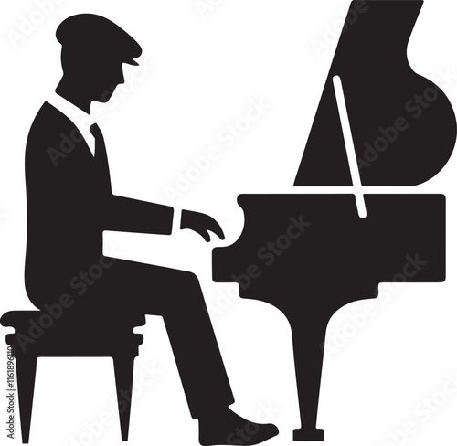 Vintage Silhouette of a Man at the Piano