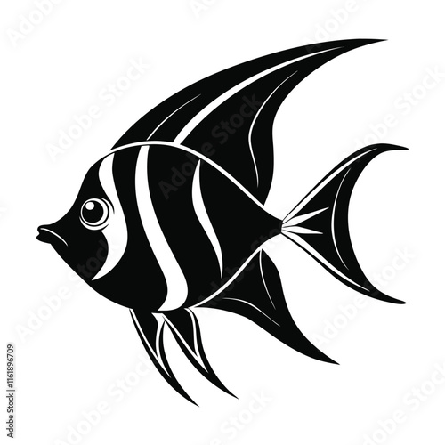 angel fish silhouette isolated on white ( background