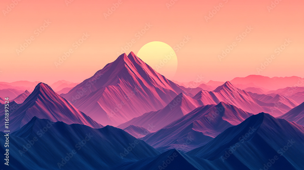 Fototapeta premium Majestic mountains under a vibrant sunset with colorful skies at twilight