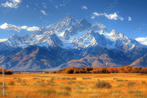 A mountain range with vast plains and majestic peaks photo