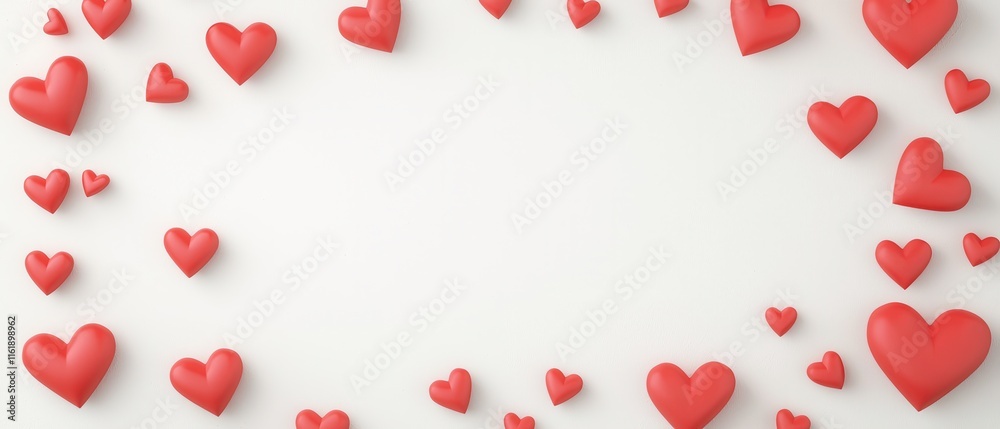 A vibrant arrangement of red hearts forming a decorative border on a neutral background, perfect for expressing love and affection. A vibrant arrangement of red hearts forming a decorative border on a neutral background, perfect for expressing love and affection.