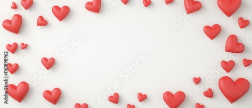 A vibrant arrangement of red hearts forming a decorative border on a neutral background, perfect for expressing love and affection.