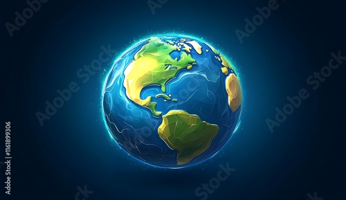 Fototapeta Naklejka Na Ścianę i Meble -  3D cartoon planet Earth icon, blue background, earth day concept