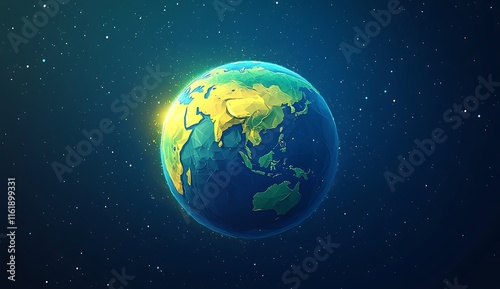 Fototapeta Naklejka Na Ścianę i Meble -  3D cartoon planet Earth icon, blue background, earth day concept