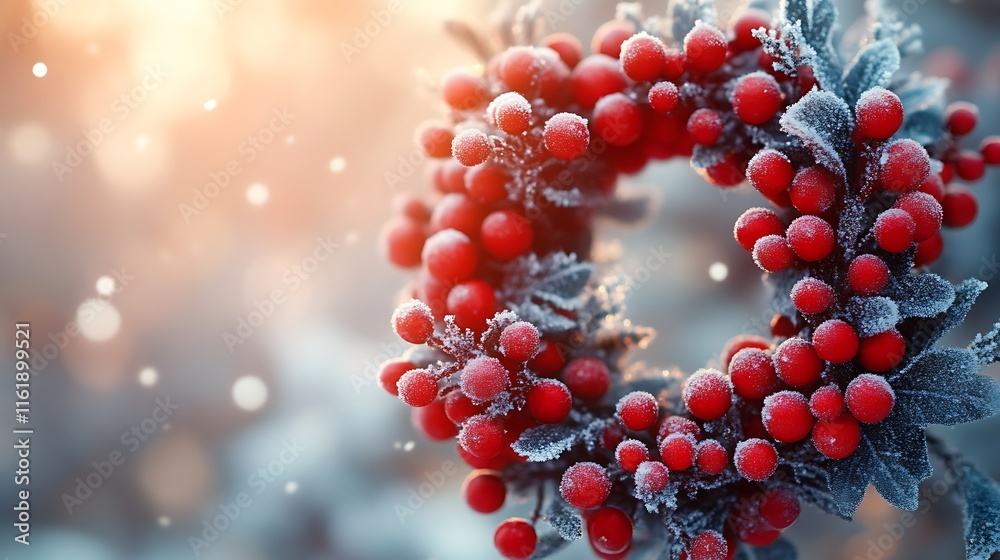 Frosty Winter Holly Berry Wreath Decorates Nature