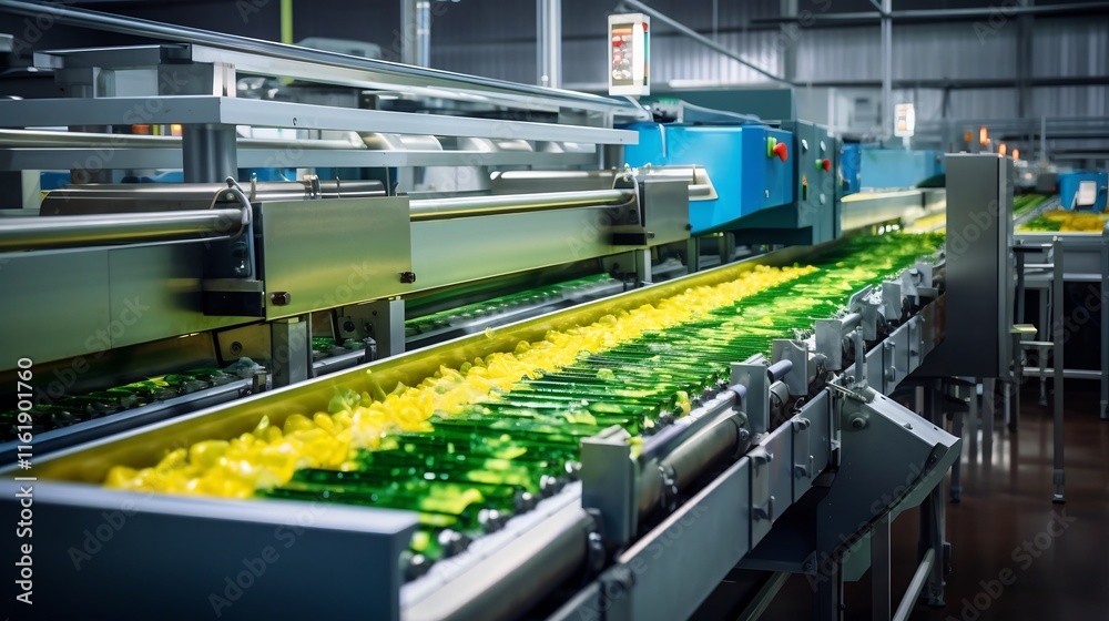 Fototapeta premium Automated Frozen Vegetable Processing at Modern Factory Facility with Efficient Machinery and Logistics for Food Production and Supply Chain