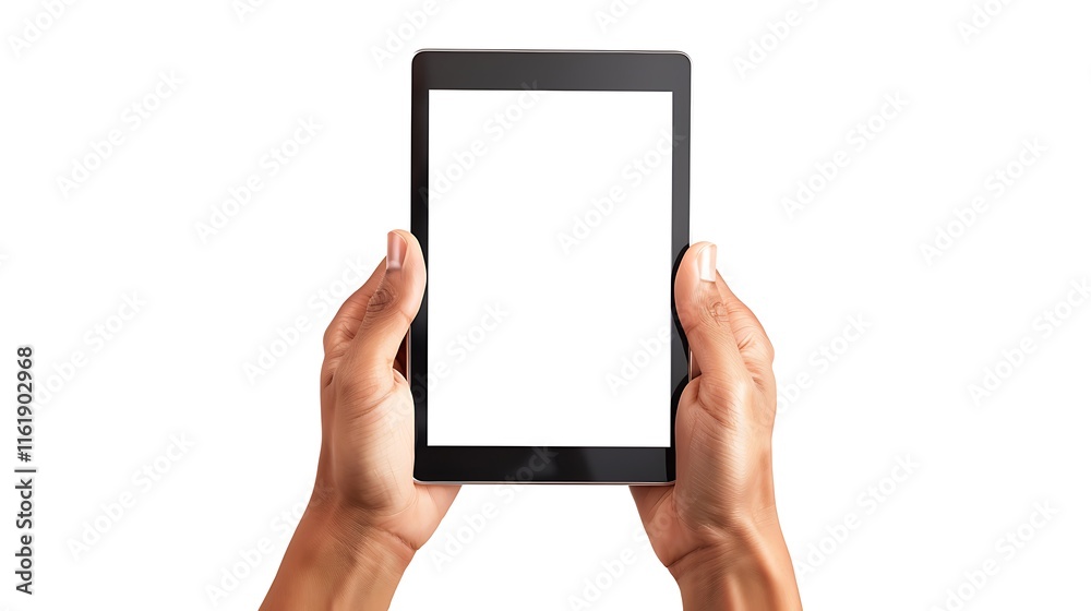 Close up of hands holding tablet pc with blank screen Close up of hands holding tablet pc with blank screen