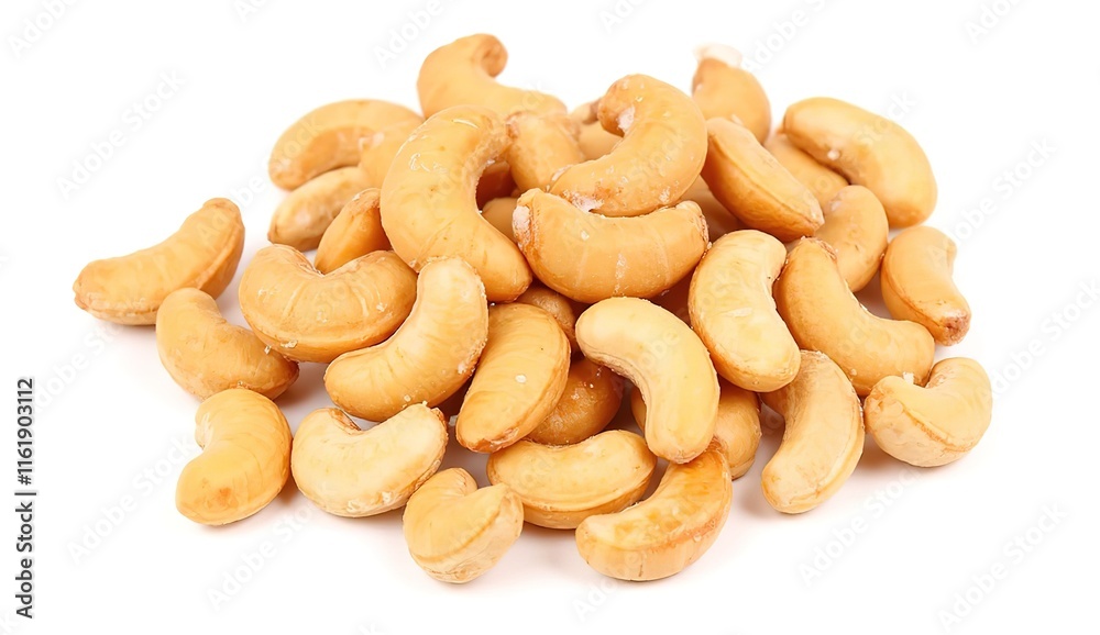 A handful of whole cashew nuts, isolated on a white background, showcasing a popular snack A handful of whole cashew nuts, isolated on a white background, showcasing a popular snack