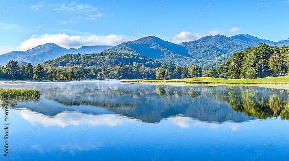 Fototapeta premium Serene Mountain Lake Reflection Breathtaking Landscape