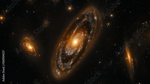 Stunning image of multiple galaxies swirling in the vast expanse of space, showcasing vibrant colors and cosmic dust. photo