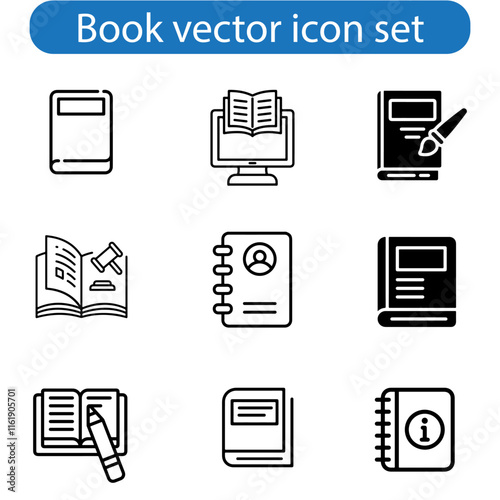 Book icons set vector art illustration on white background.
