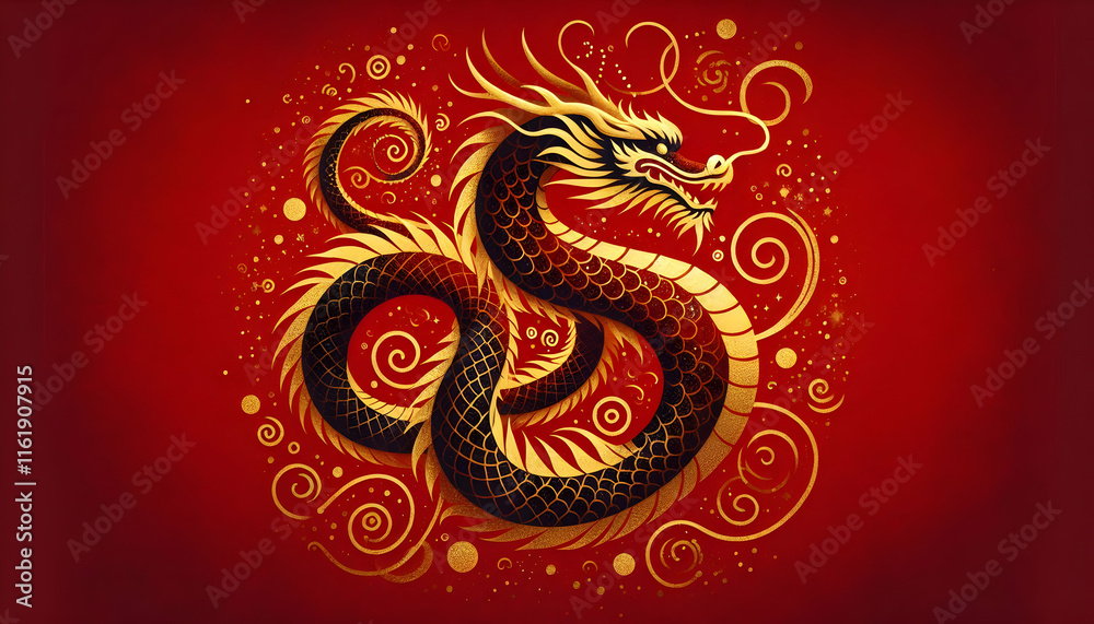Obraz premium Chinese new year A side angle showcasing the dragon in profile, with its body winding across the upper section of the2