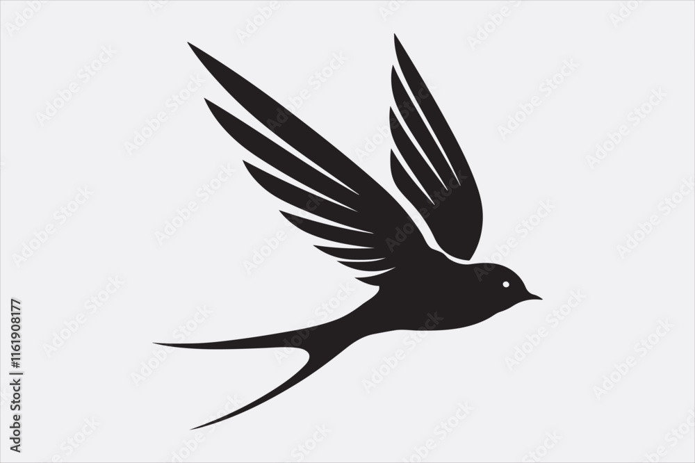 Fototapeta premium A black silhouette of a flying swallow.