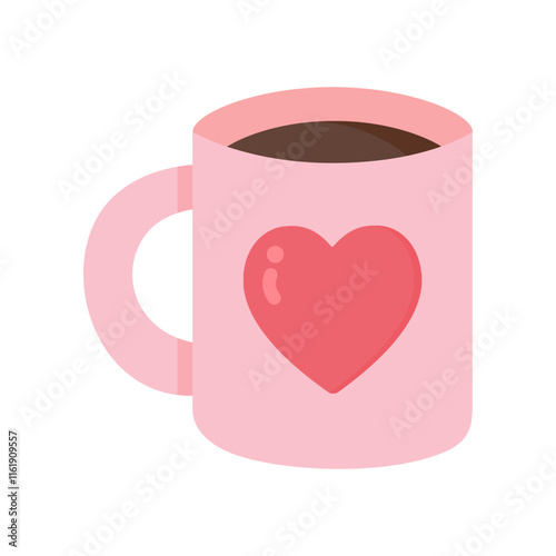 Hot coffee mug. Valentine's day, holiday celebration, love, romance, february, beverage concepts. Flat decorative vector design isolated illustration.
