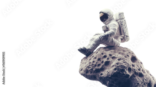 astronaut sitting on a rock on the moon transparent background photo