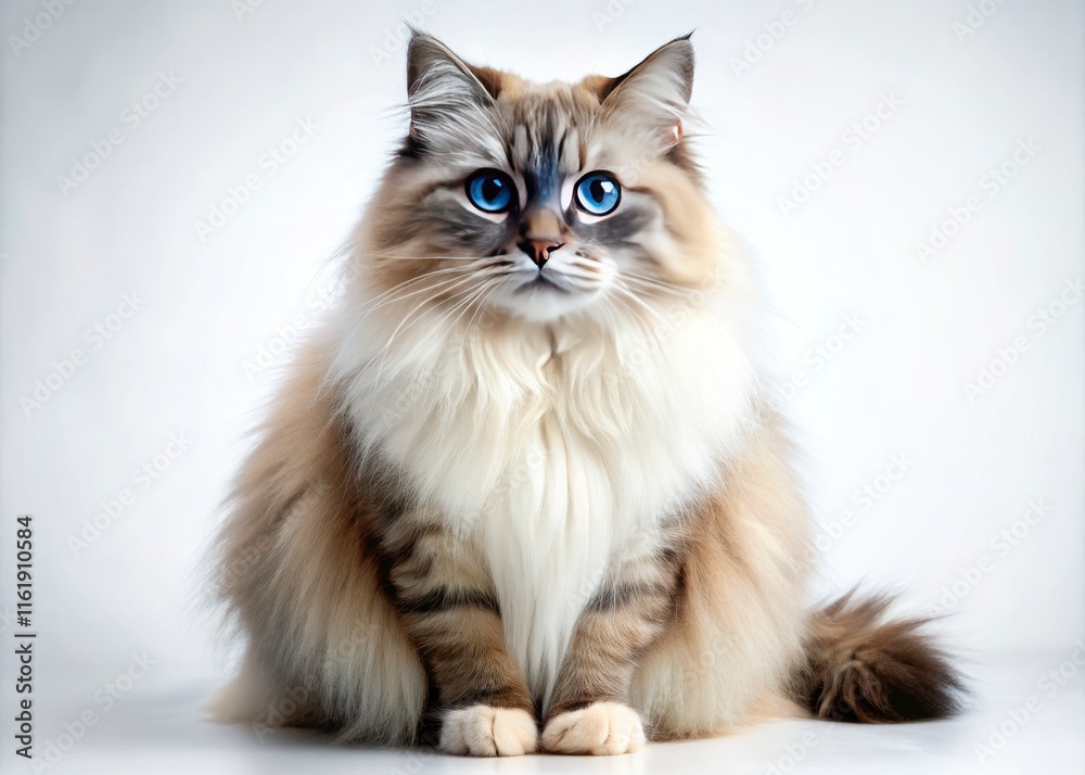 Deep depth of field reveals a majestic fluffy cat's mesmerizing blue eyes; exquisite pet portrait. Deep depth of field reveals a majestic fluffy cat's mesmerizing blue eyes; exquisite pet portrait.
