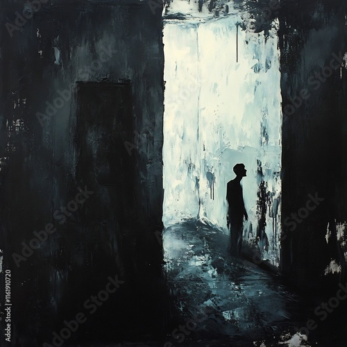 Solitary Silhouette in Moody Urban Alleyway Evoking Mystery and Emotion