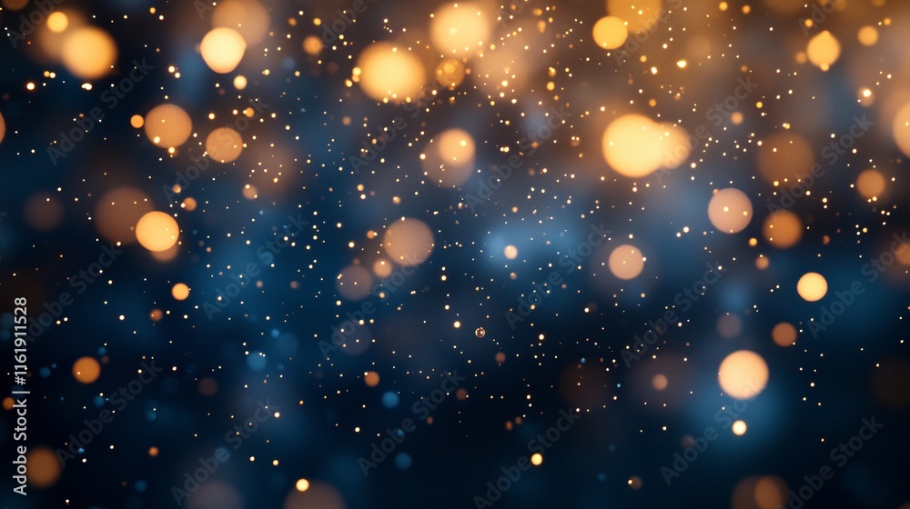 Abstract dark blue and gold background with shimmering christmas light particles and bokeh effect Abstract dark blue and gold background with shimmering christmas light particles and bokeh effect
