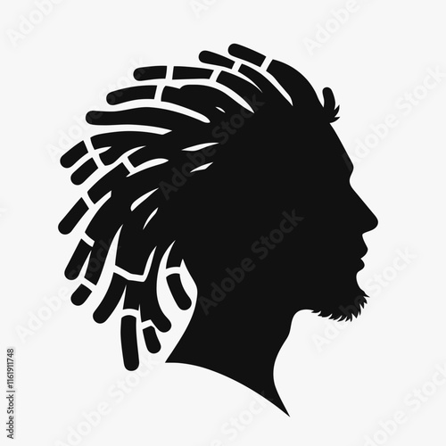 very simple flat and minimalist dreadlocks hairstyle silhouette with black color and white background