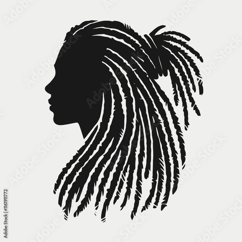 very simple flat and minimalist dreadlocks hairstyle silhouette with black color and white background