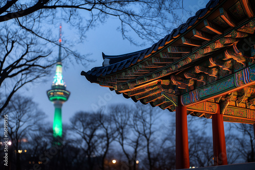 남산, 서울, 한국, 야경 photo