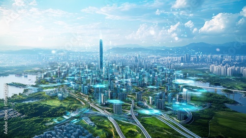 Wallpaper Mural A city with a tall building in the middle Torontodigital.ca