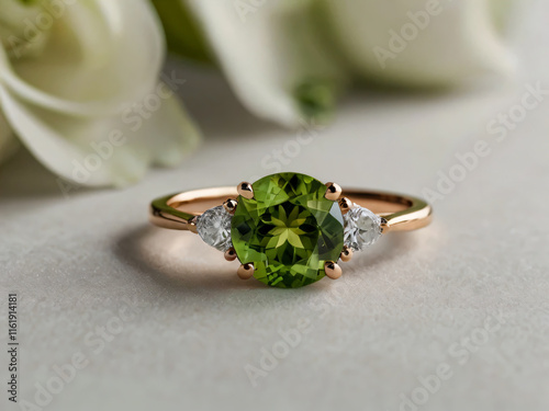 A stunning gold and silver ring with a central green peridot.