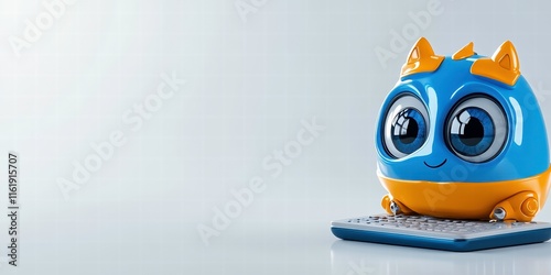 Playful Cartoon-Style Computer Character Digital Workspace 3D Animation Bright Environment Close-Up View High Fidelity Design
