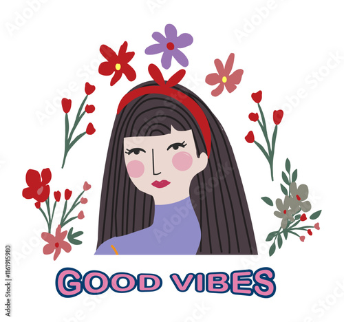 Beautiful woman with stylish hairs and with flowers art concept