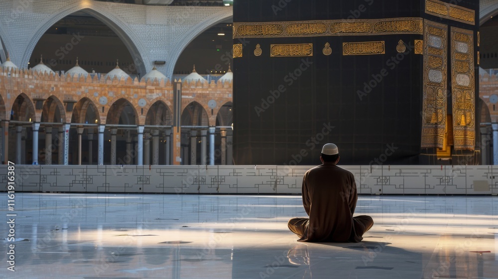 Pilgrim Kneeling in Prayer Before the Kaaba in a Moment of Spiritual Reflection
Pilgrim Kneeling in Prayer Before the Kaaba in a Moment of Spiritual Reflection