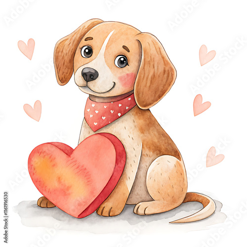 Cute valentine animals clipart featuring adorable dog with heart digital art whimsical love theme photo