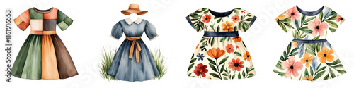 National dress day element, Charming peasant dresses with floral patterns and rustic style, isolated on transparent background. photo