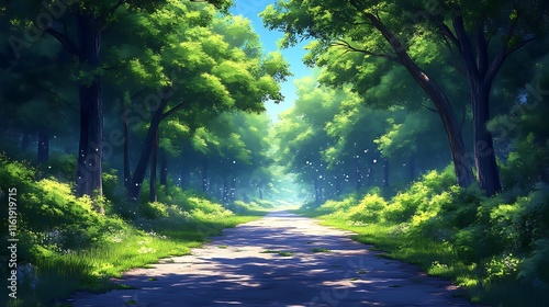 Sunlit Path Through A Lush Green Forest