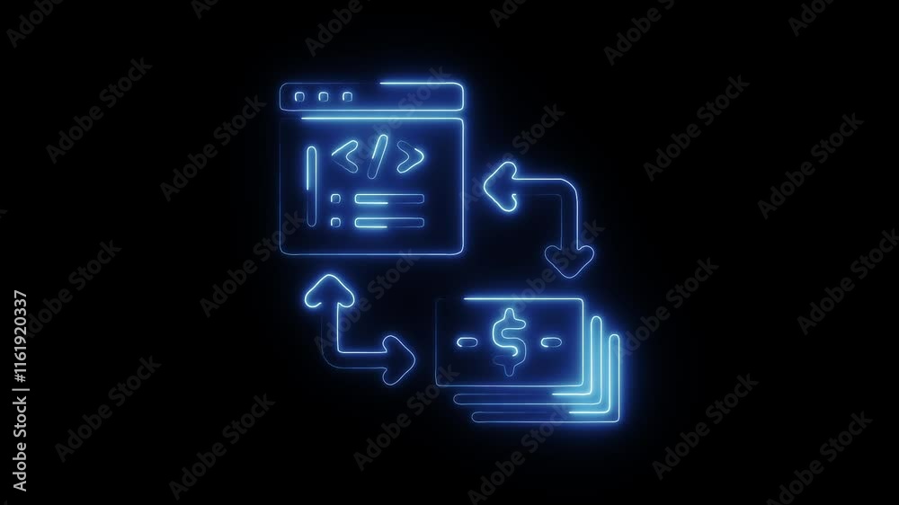 Glowing Neon Coding File Icon Animation on Black Background - HD Motion Graphics Video for Programming and Development Glowing Neon Coding File Icon Animation on Black Background - HD Motion Graphics Video for Programming and Development