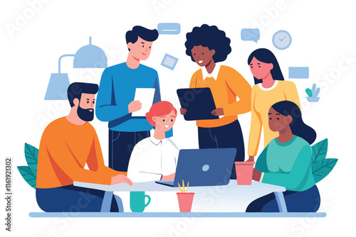 office team, diverse professionals flat illustration.eps
