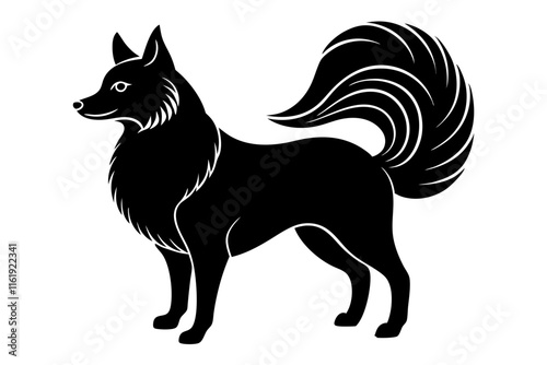 Silhouette of a Finnish Spitz with Fox-Like Face and Curled Tail