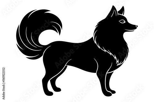 Silhouette of a Finnish Spitz with Fox-Like Face and Curled Tail