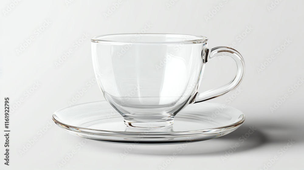Clear glass cup with saucer on a white isolated background. Clear glass cup with saucer on a white isolated background.