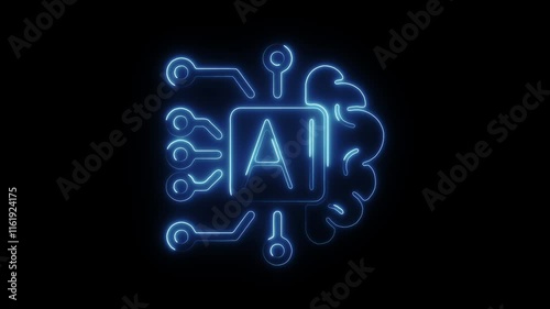 Wallpaper Mural Glowing Neon Intelligence Icon with Circuits and Brain Animation - HD Motion Graphics Video on Black Background Torontodigital.ca